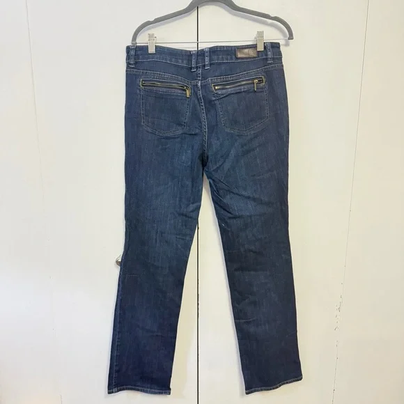 Liz Claiborne Stretch Straight Leg Jeans Size 10 Dark Wash Zip Pocket Denim - Picture 2 of 4